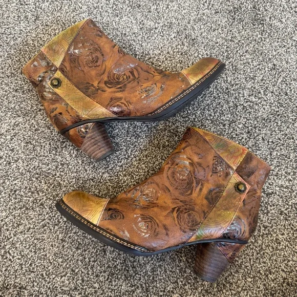 L’artiste Water lily Ankle Booties Boots Size 40 Side Zip Floral Brown Leather - Picture 5 of 9